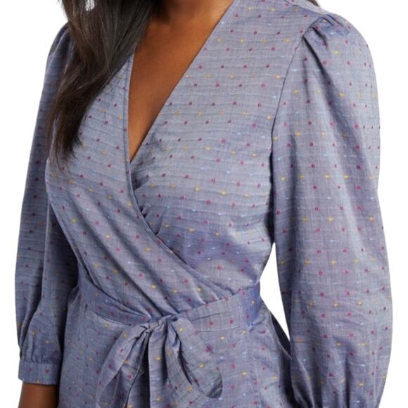 Draper James Embroidered Dot Chambray Wrap Top - Blue - 4 - Picture 4 of 15